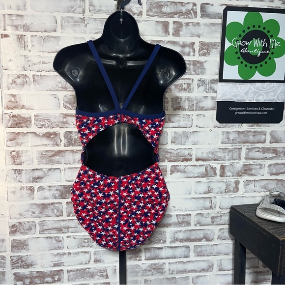 Red and White One Piece Swimsuit with Classic Silhouette medium - Picture 4 of 6